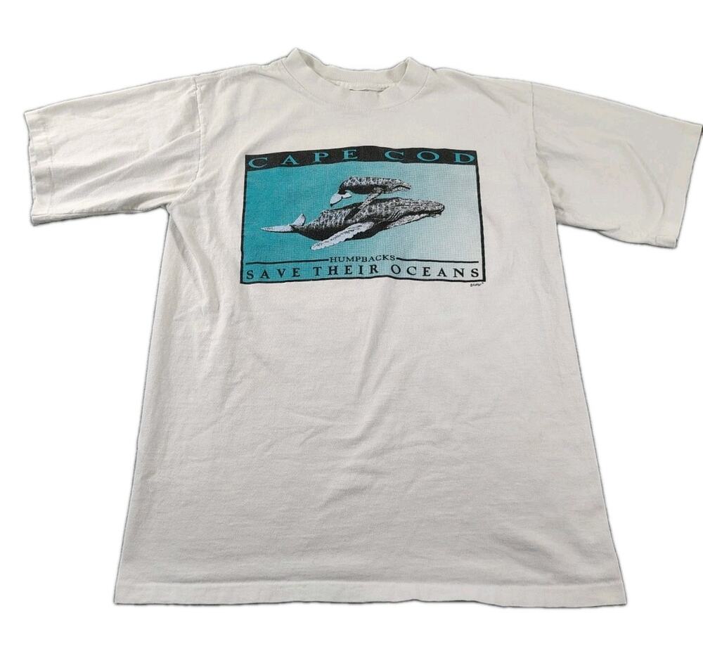 Vintage 90's Cape Cod T Shirt L White Save The Oceans Oneita USA Single Stitch